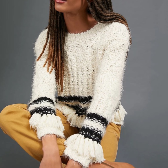 NWT Anthropologie Cora Fringed Eyelash Sweater Ivory Size S Small - Picture 2 of 6